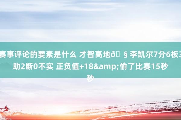 赛事评论的要素是什么 才智高地🧠李凯尔7分6板3助2断0不实 正负值+18&偷了比赛15秒