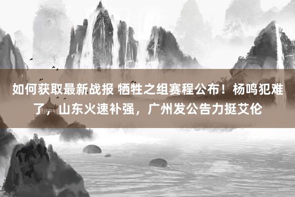 如何获取最新战报 牺牲之组赛程公布！杨鸣犯难了，山东火速补强，广州发公告力挺艾伦