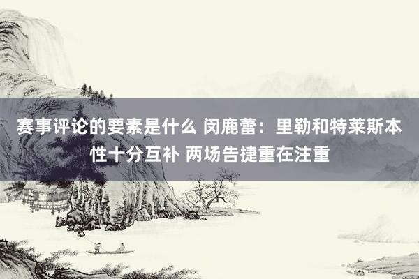 赛事评论的要素是什么 闵鹿蕾：里勒和特莱斯本性十分互补 两场告捷重在注重